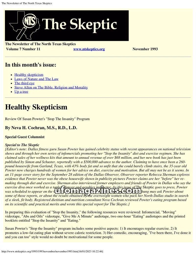 Cover of North Texas Skeptic issue 11: The Newsletter of The North Texas Skeptics