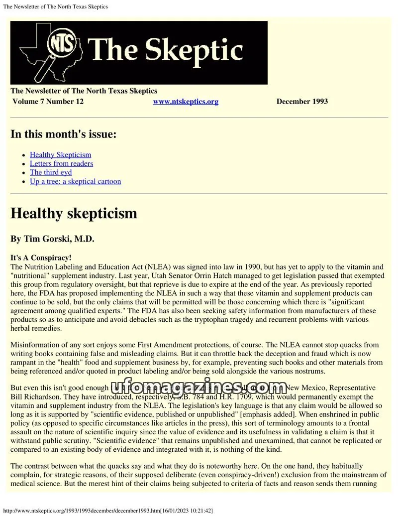 Cover of North Texas Skeptic issue 12: The Skeptic