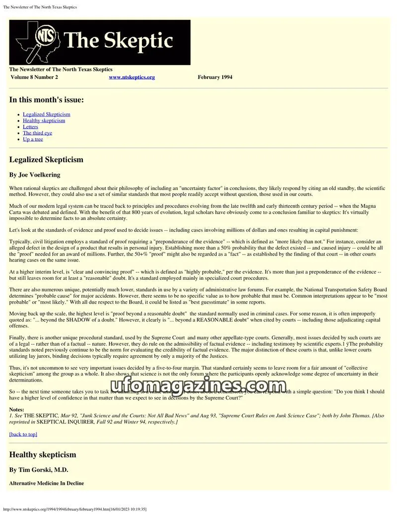 Cover of North Texas Skeptic issue 8 Number 2: The Newsletter of The North Texas Skeptics