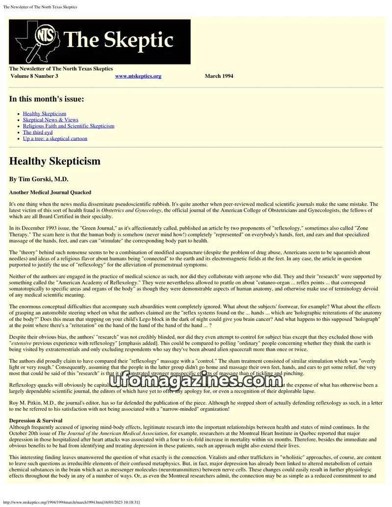 Cover of North Texas Skeptic issue Volume 8 Number 3: The Newsletter of The North Texas Skeptics