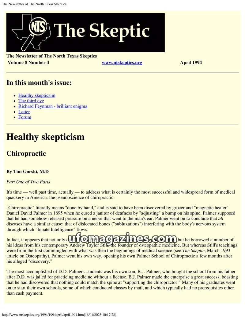 Cover of North Texas Skeptic issue Number 4: The Skeptic