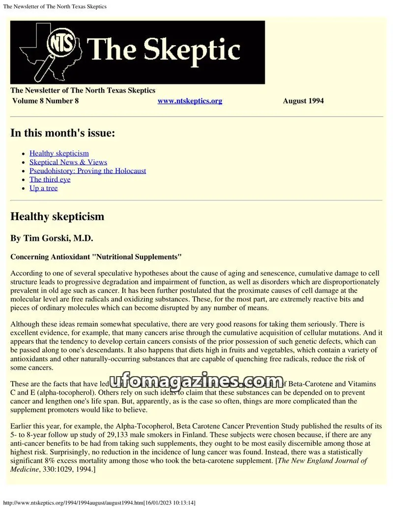 Cover of North Texas Skeptic issue 8: The Newsletter of The North Texas Skeptics