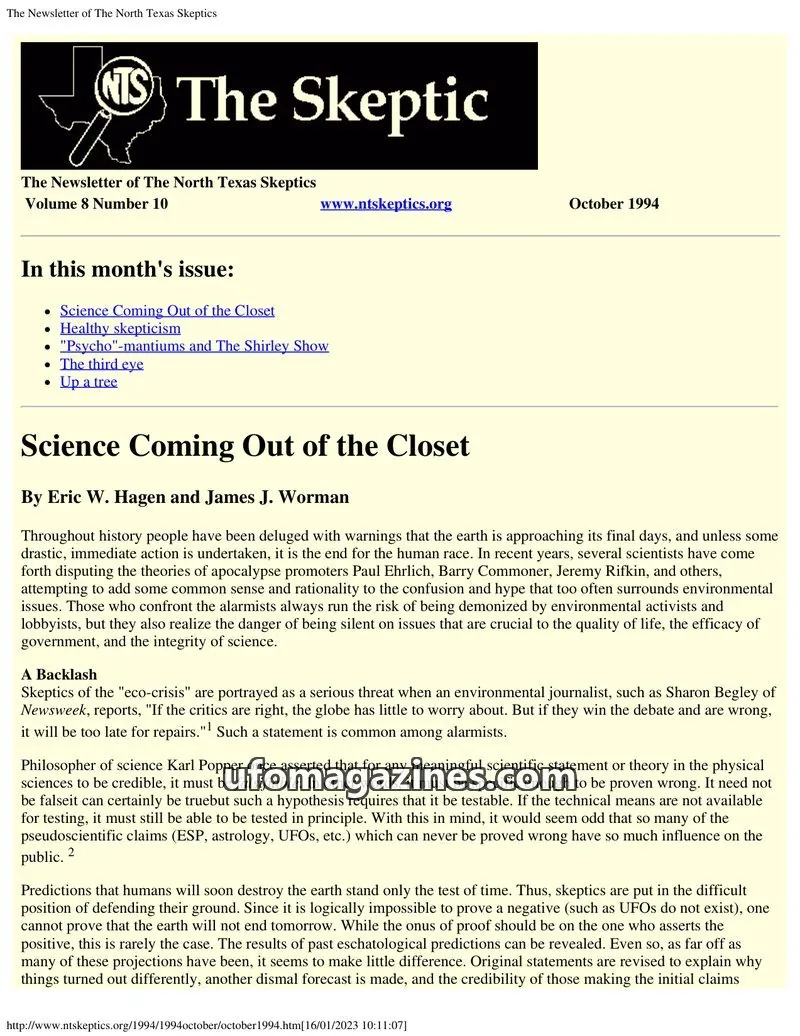 Cover of The Foundation for Economic Education, Inc. issue Volume 8 Number 10: The Newsletter of The North Texas Skeptics