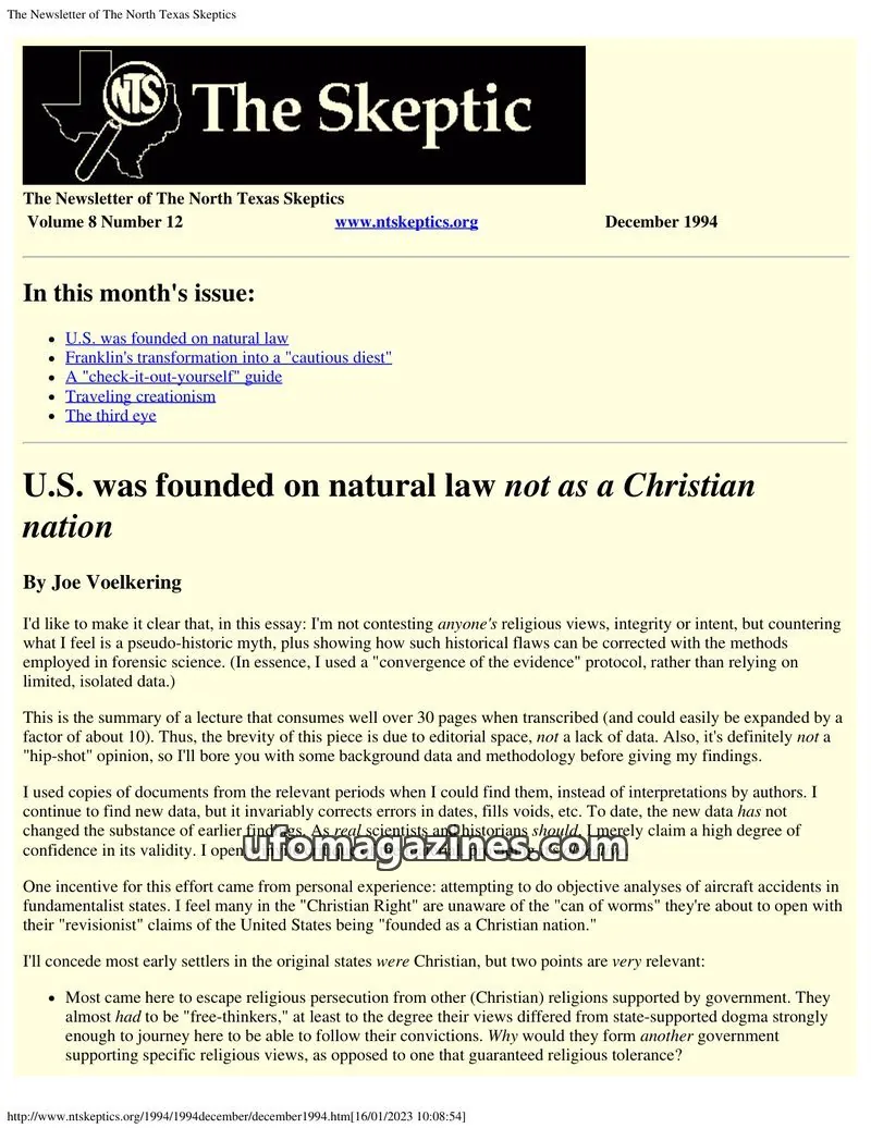 Cover of North Texas Skeptic issue 12: The Newsletter of The North Texas Skeptics