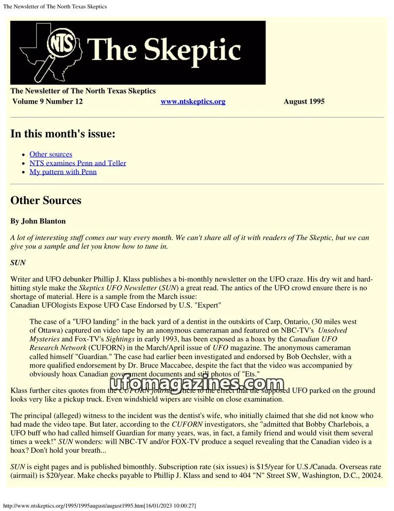 Cover of North Texas Skeptic issue Volume 9 Number 12: The Newsletter of The North Texas Skeptics