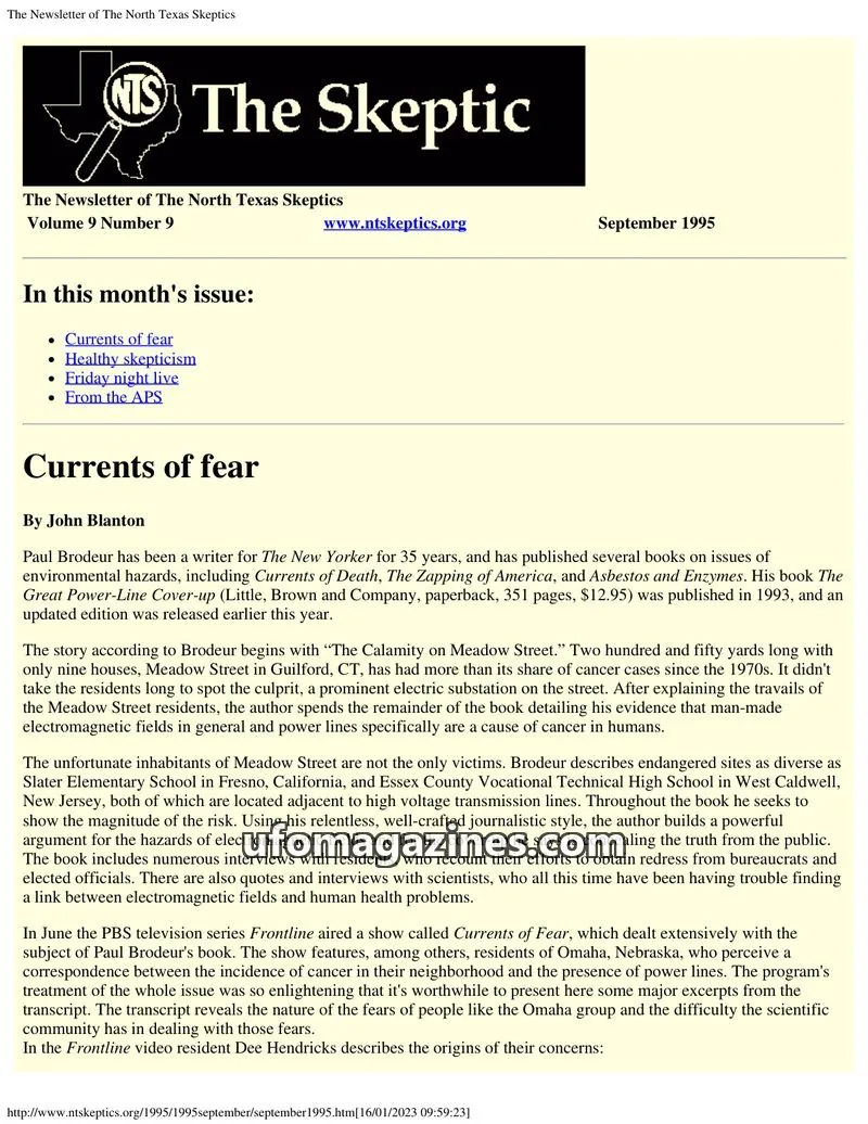 Cover of North Texas Skeptic issue Volume 9 Number 9: The Newsletter of The North Texas Skeptics