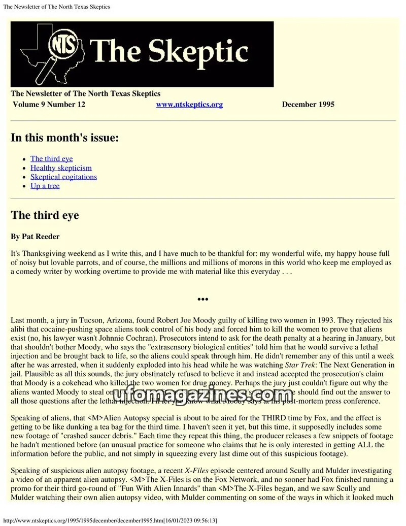 Cover of North Texas Skeptic issue Number 12: The Newsletter of The North Texas Skeptics