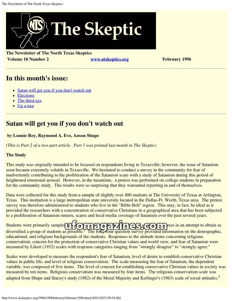 Cover of North Texas Skeptic issue Volume 10 Number 2: The Newsletter of The North Texas Skeptics