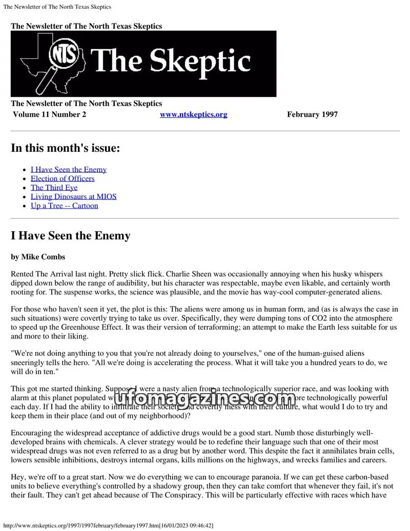 Cover of North Texas Skeptic issue 11 Number 2: The Newsletter of The North Texas Skeptics