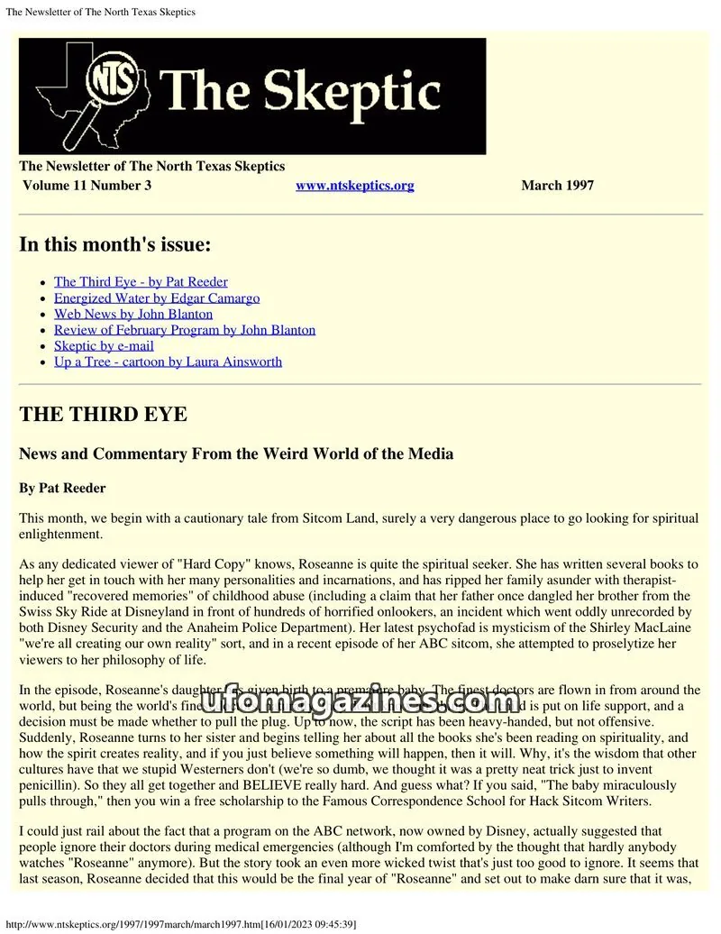 Cover of North Texas Skeptic issue Volume 11 Number 3: The Newsletter of The North Texas Skeptics