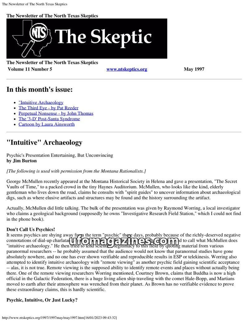 Cover of North Texas Skeptic issue Volume 11 Number 5: The Newsletter of The North Texas Skeptics