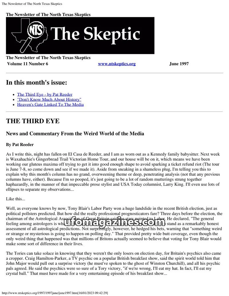 Cover of North Texas Skeptic issue 6: The Newsletter of The North Texas Skeptics