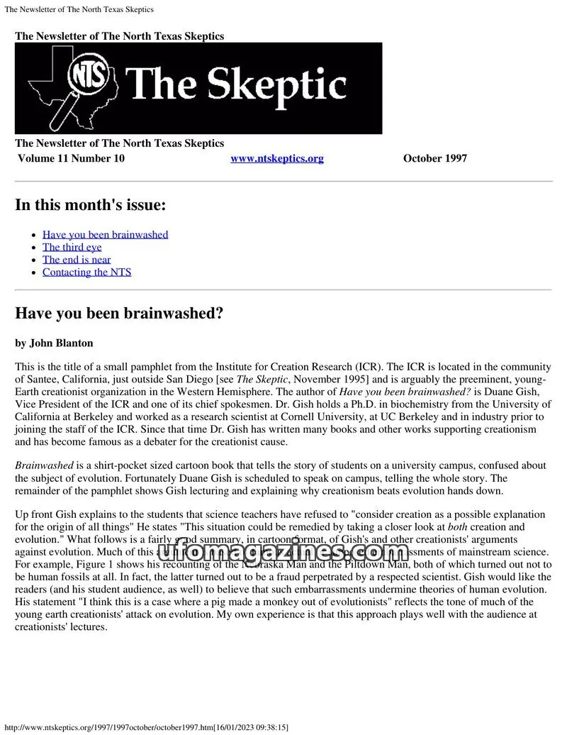 Cover of North Texas Skeptic issue 10: The Newsletter of The North Texas Skeptics