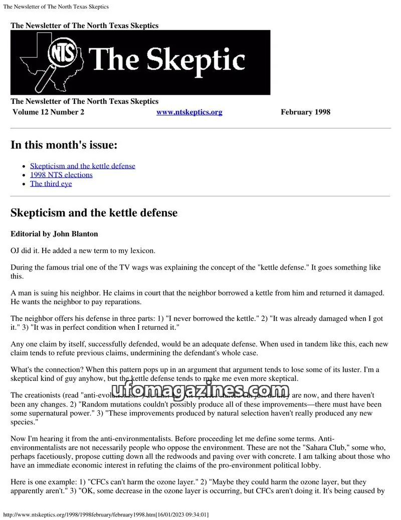 Cover of North Texas Skeptic issue 12 Number 2: The Newsletter of The North Texas Skeptics
