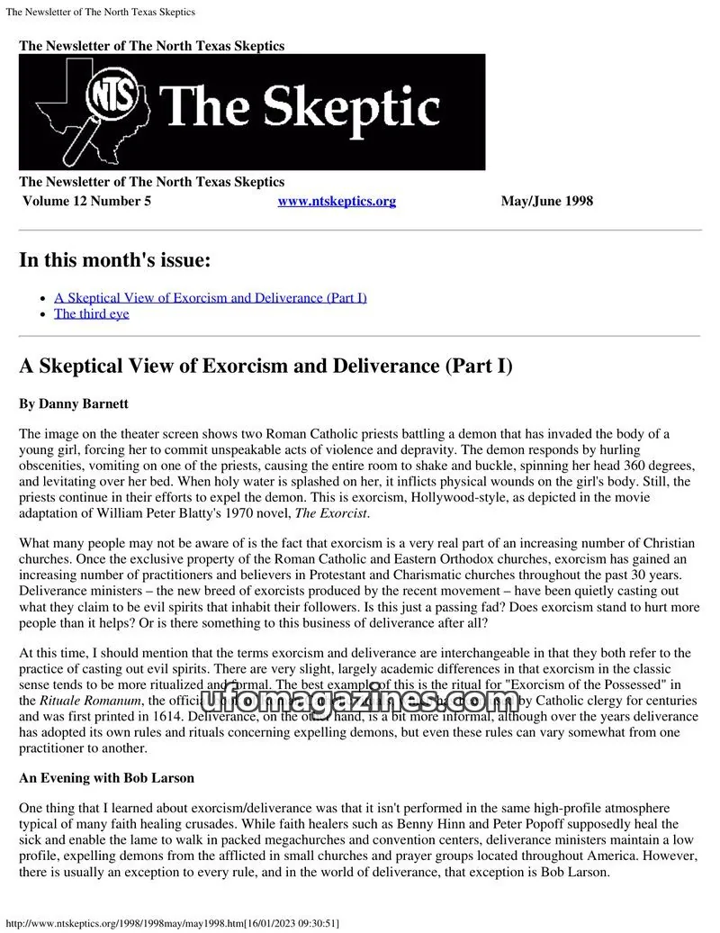 Cover of North Texas Skeptic issue 12 Number 5: The Newsletter of The North Texas Skeptics