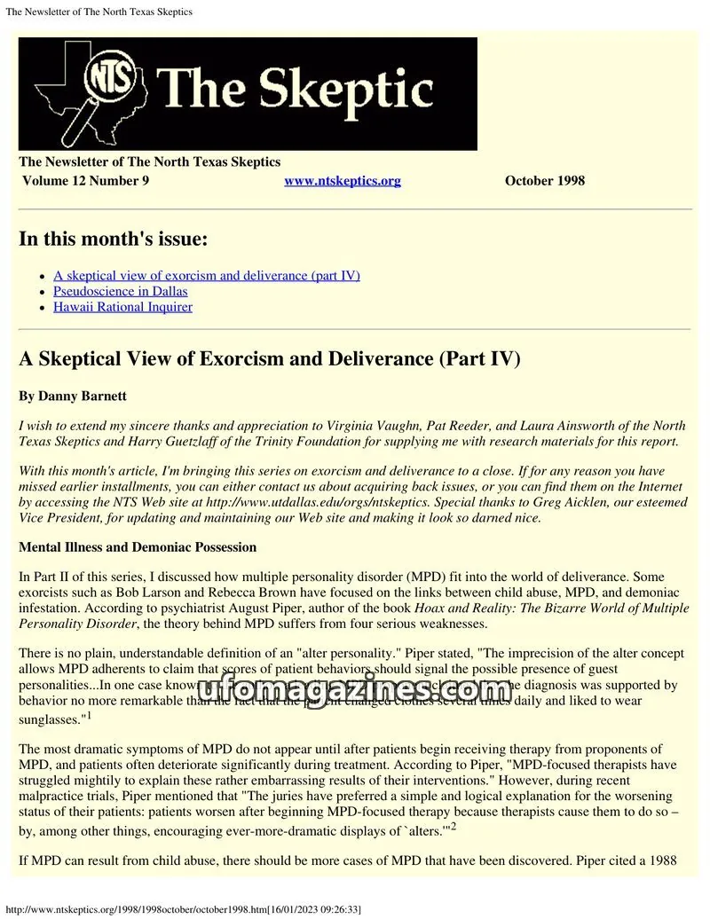 Cover of North Texas Skeptic issue 9: The Newsletter of The North Texas Skeptics