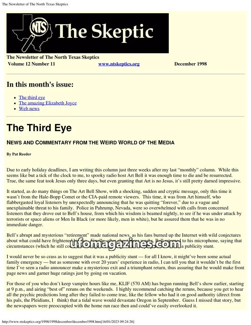 Cover of North Texas Skeptic issue 11: The Newsletter of The North Texas Skeptics