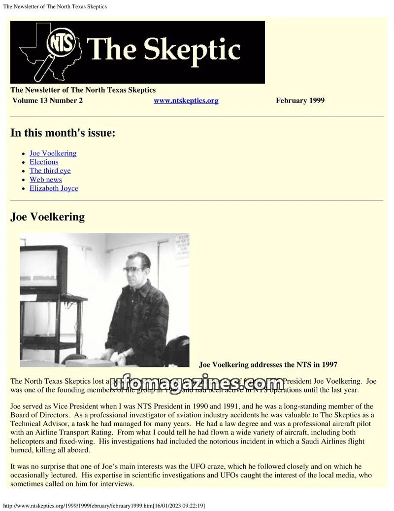 Cover of North Texas Skeptic issue Volume 13 Number 2: The Skeptic