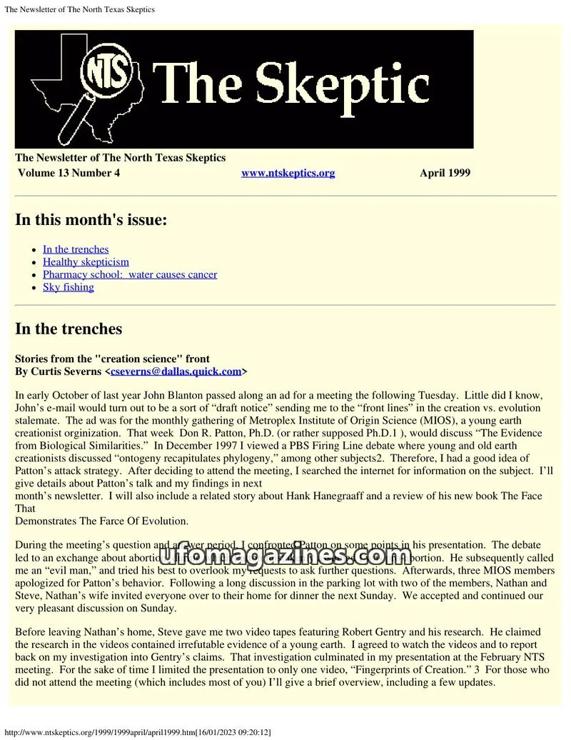 Cover of North Texas Skeptic issue 13 Number 4: The Newsletter of The North Texas Skeptics
