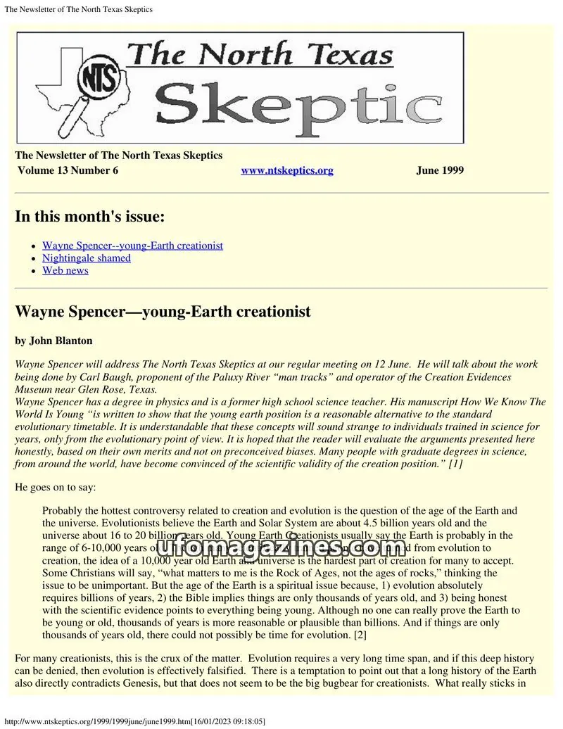 Cover of North Texas Skeptic issue Volume 13 Number 6: The North Texas Skeptic