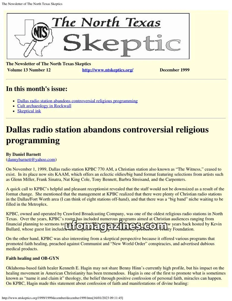 Cover of North Texas Skeptic issue 12: The Newsletter of The North Texas Skeptics