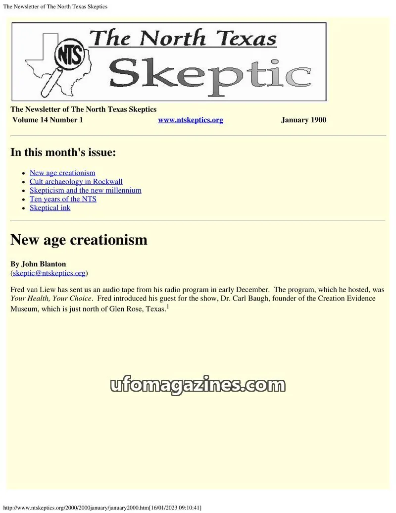 Cover of North Texas Skeptic issue 1: The North Texas Skeptic