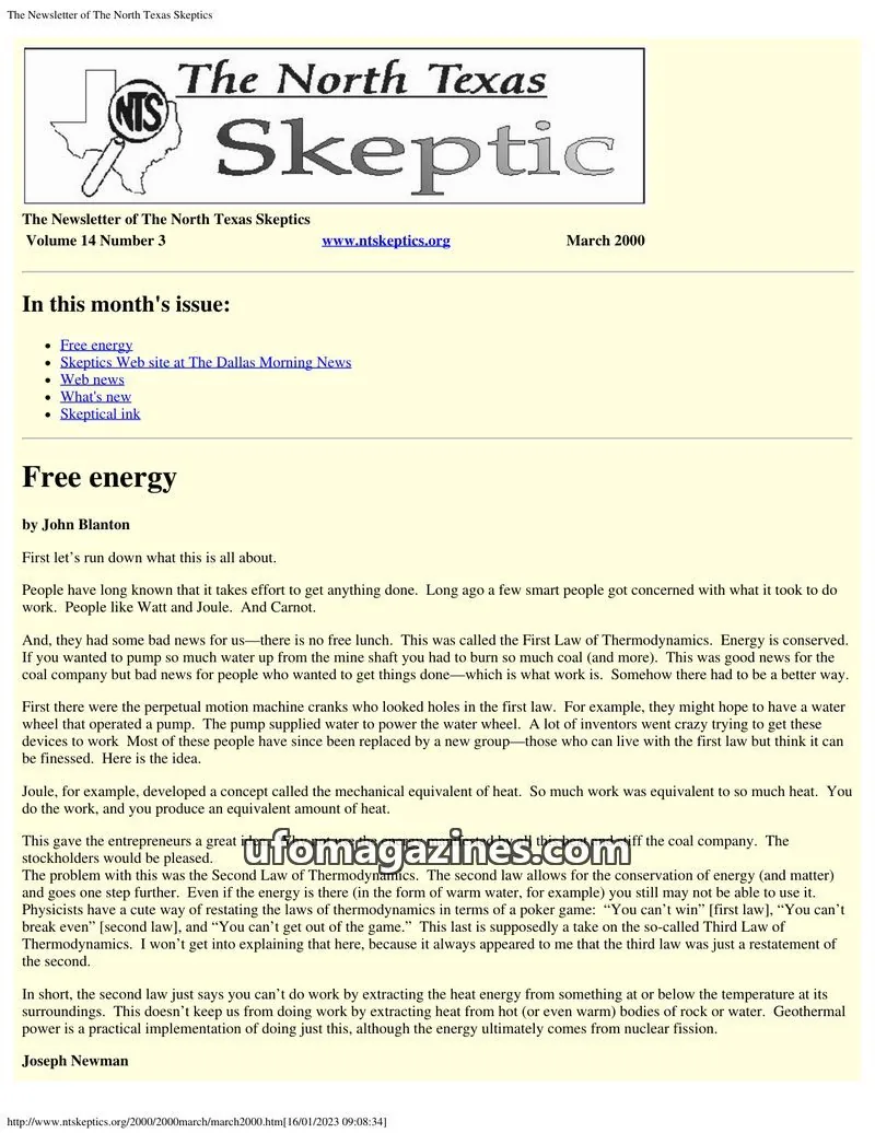 Cover of North Texas Skeptic issue Volume 14 Number 3: The North Texas Skeptic