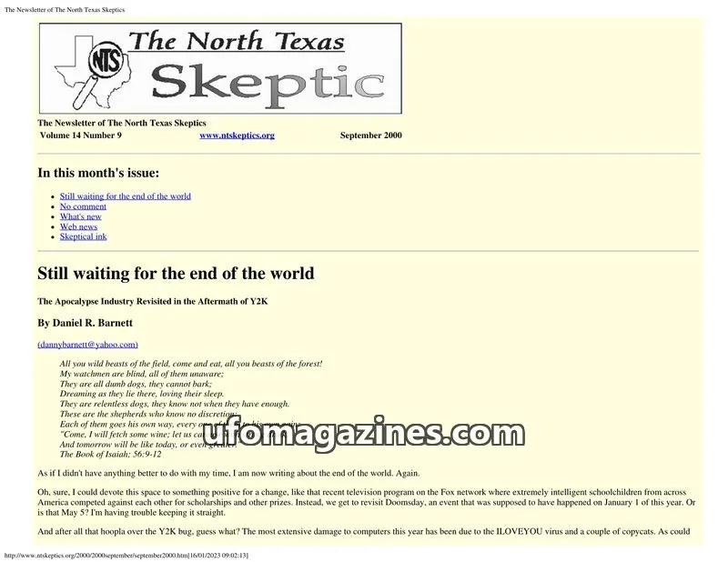 Cover of North Texas Skeptic issue 9: The North Texas Skeptic