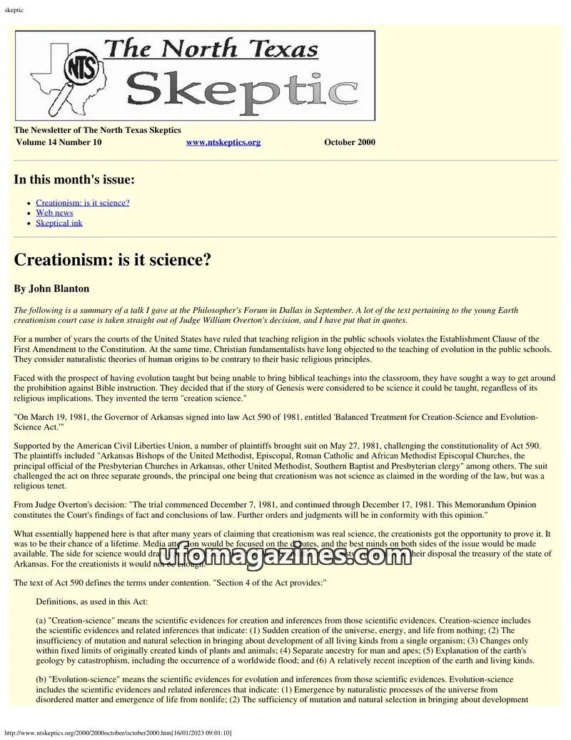 Cover of North Texas Skeptic issue 10: The North Texas Skeptic