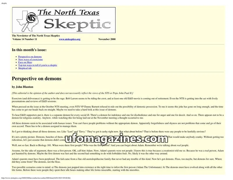 Cover of North Texas Skeptic issue 11: The North Texas Skeptic