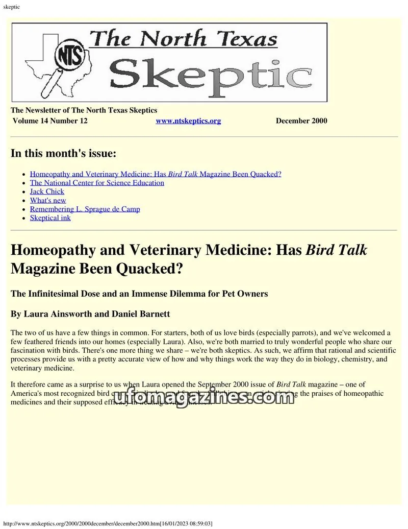 Cover of North Texas Skeptic issue 12: The North Texas Skeptic