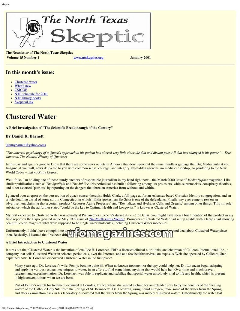 Cover of North Texas Skeptic issue 1: The North Texas Skeptic