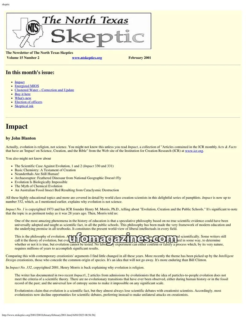 Cover of North Texas Skeptic issue 15-2: The North Texas Skeptic