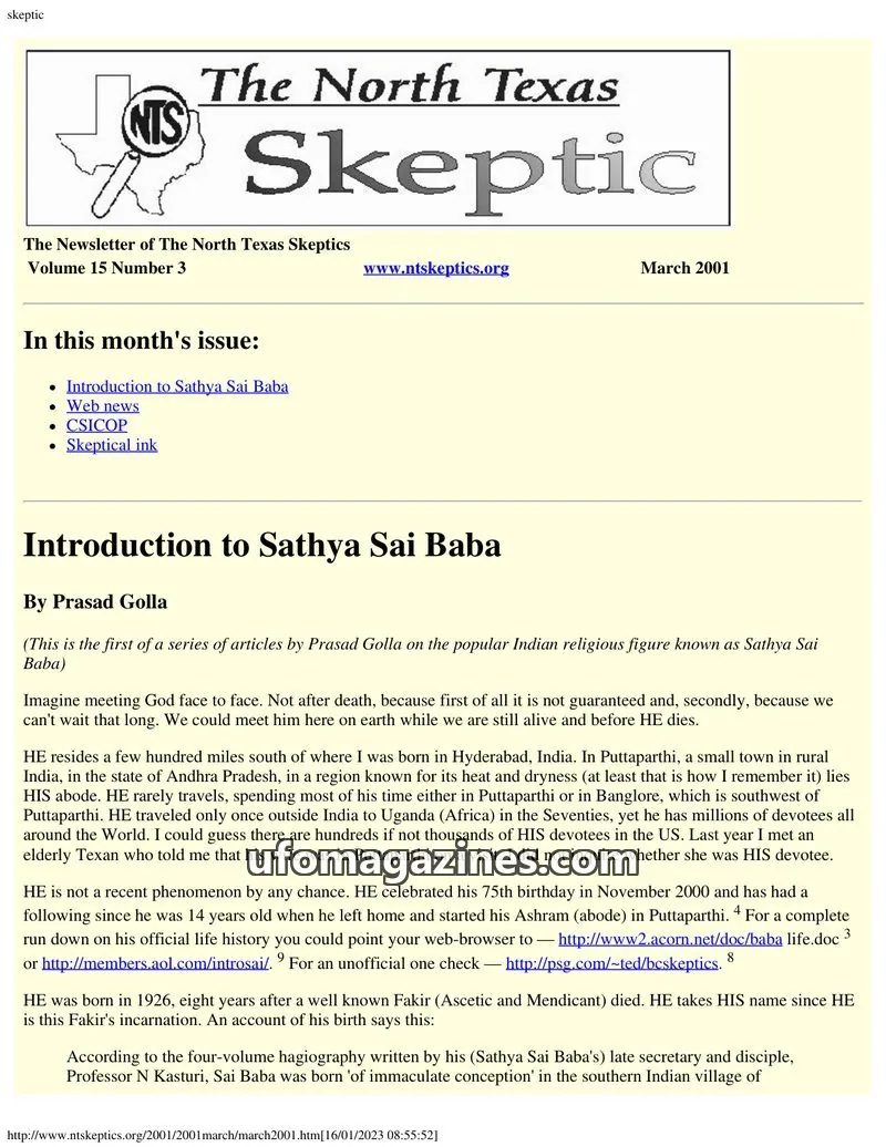 Cover of North Texas Skeptic issue Volume 15 Number 3: The North Texas Skeptic