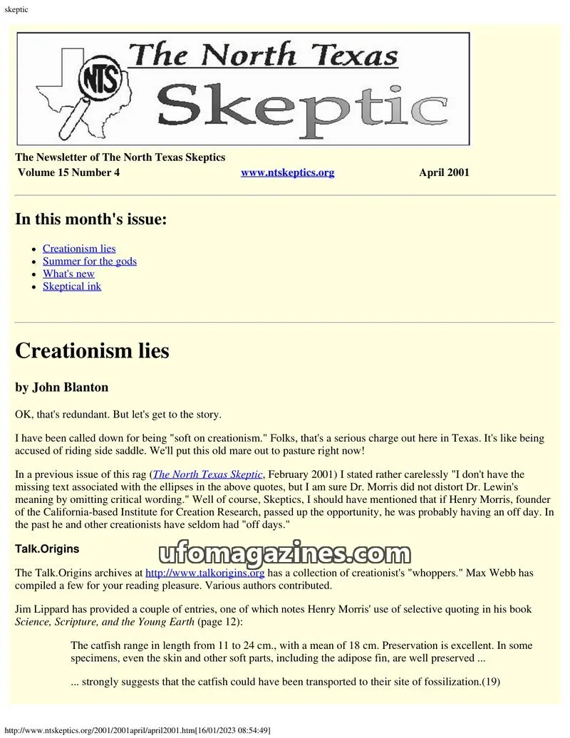 Cover of North Texas Skeptic issue 4: The North Texas Skeptic
