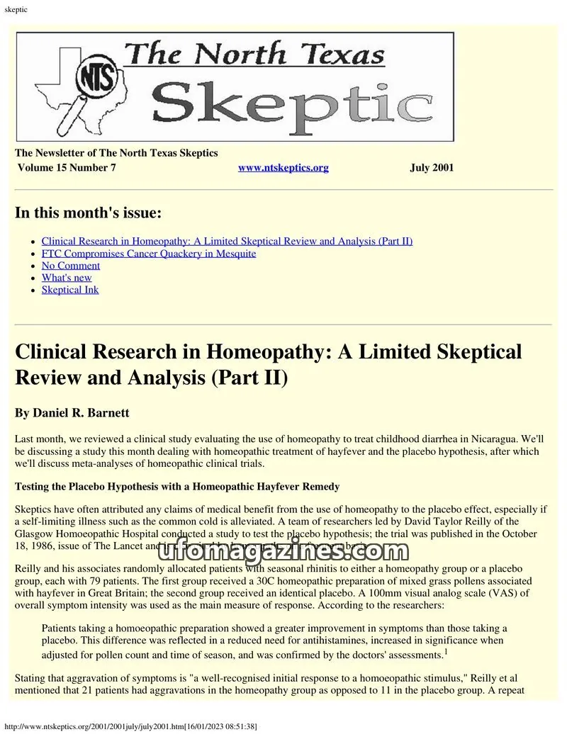Cover of North Texas Skeptic issue 7: The North Texas Skeptic