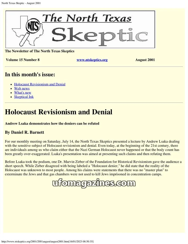 Cover of North Texas Skeptic issue 8: The North Texas Skeptic
