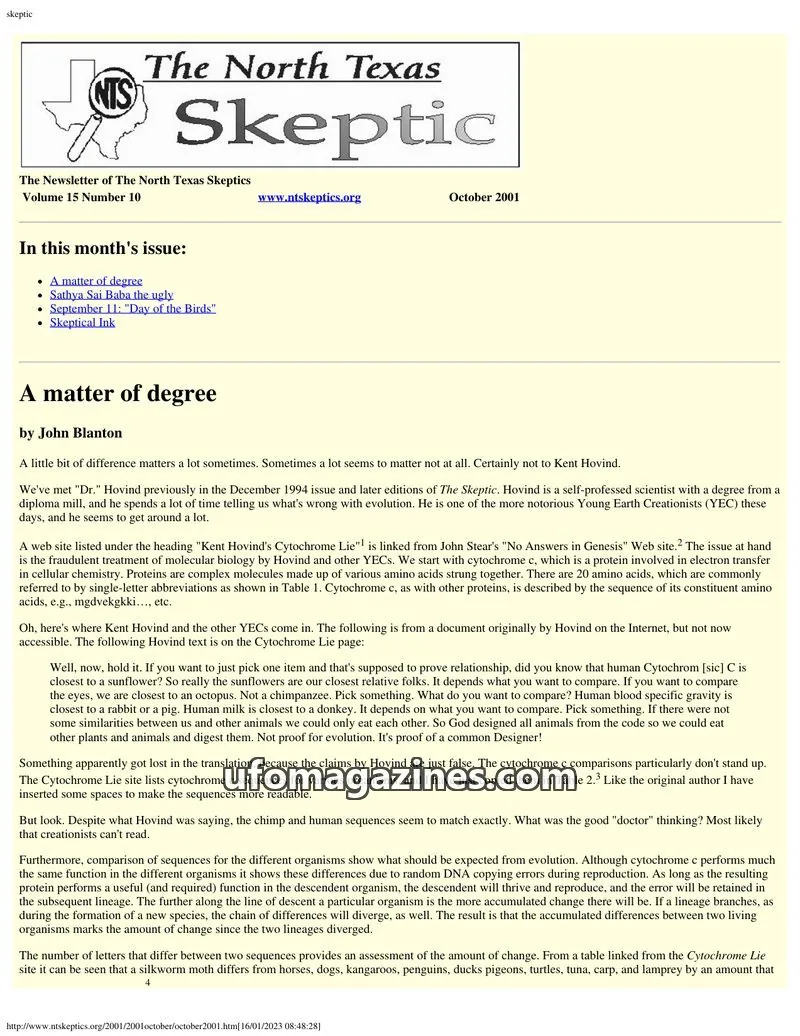 Cover of North Texas Skeptic issue 10: The North Texas Skeptic