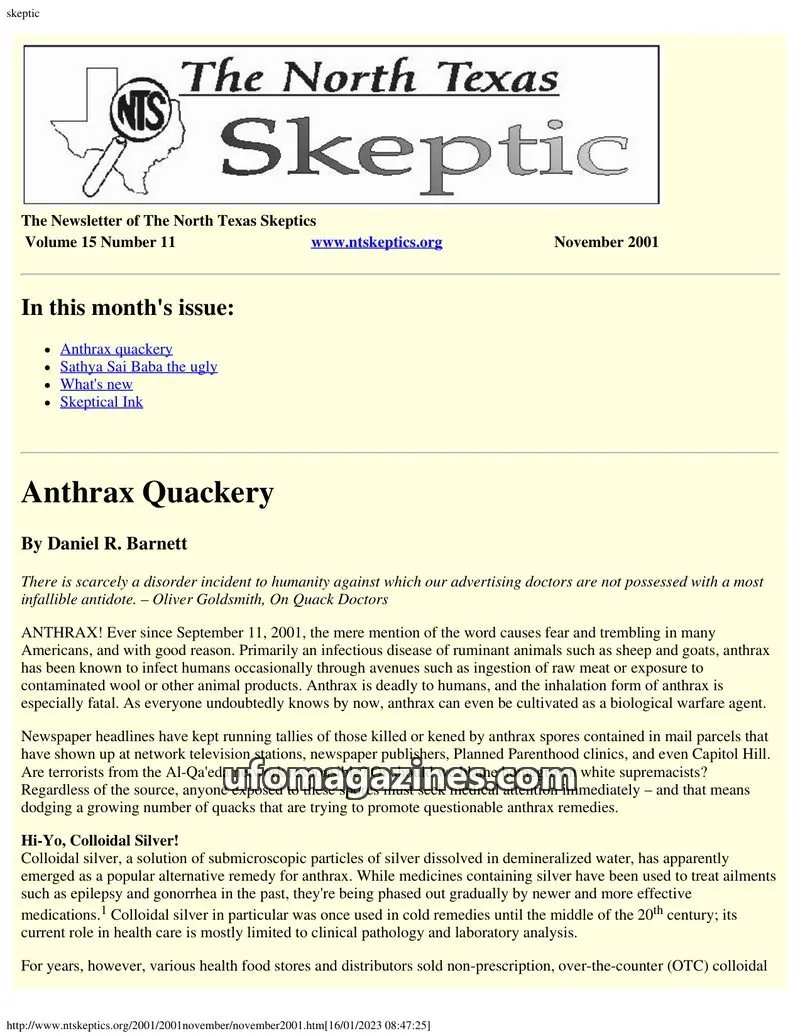 Cover of North Texas Skeptic issue 11: The North Texas Skeptic