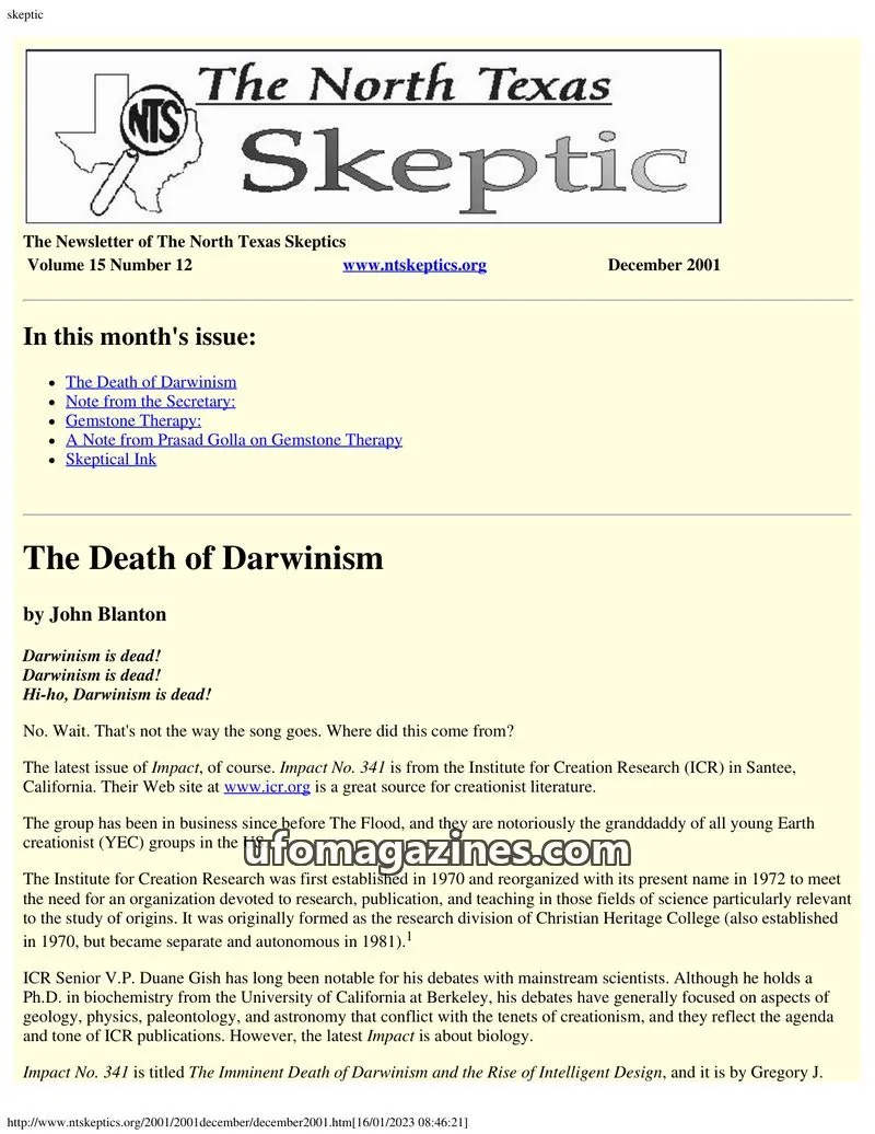 Cover of North Texas Skeptic issue 12: The North Texas Skeptic