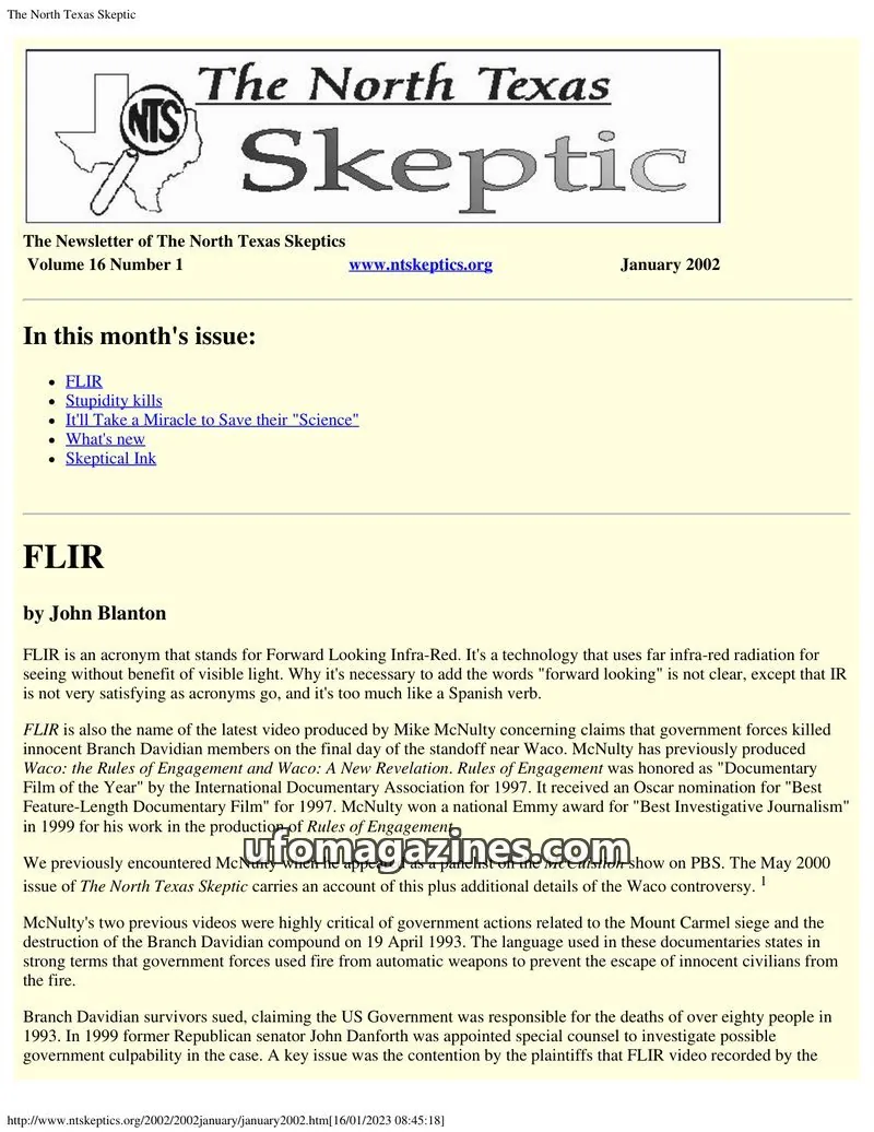 Cover of North Texas Skeptic issue Volume 16 Number 1: The North Texas Skeptic