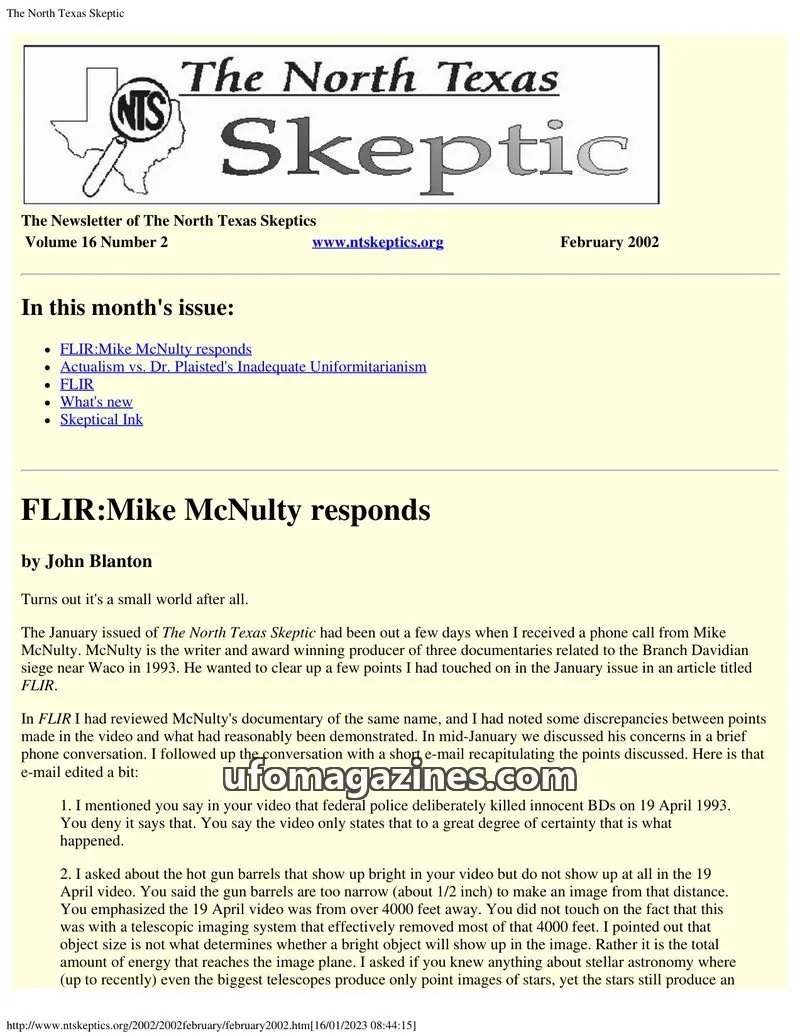 Cover of North Texas Skeptic issue 2: The North Texas Skeptic