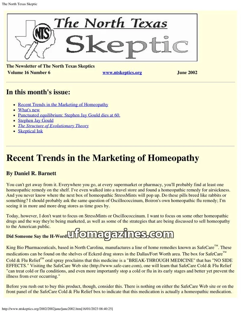 Cover of North Texas Skeptic issue 16 Number 6: The North Texas Skeptic