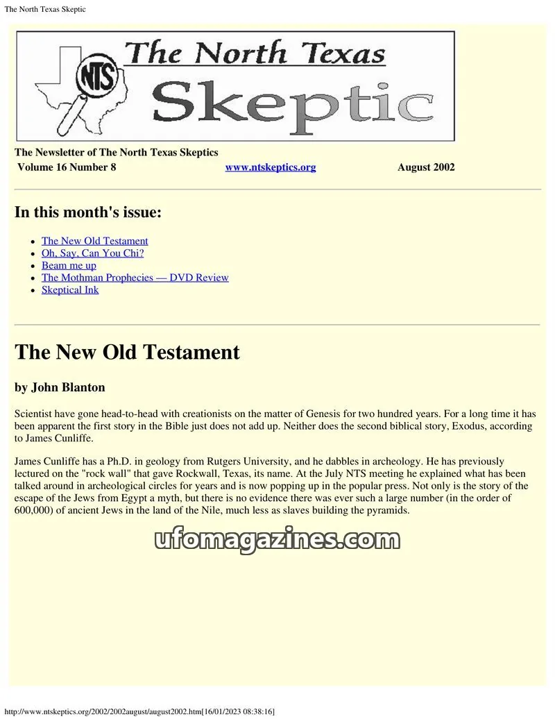 Cover of North Texas Skeptic issue 8: The North Texas Skeptic