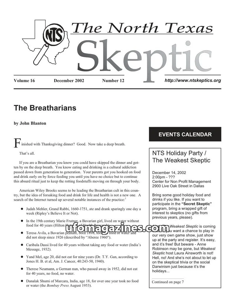 Cover of North Texas Skeptic issue 12: The North Texas Skeptic