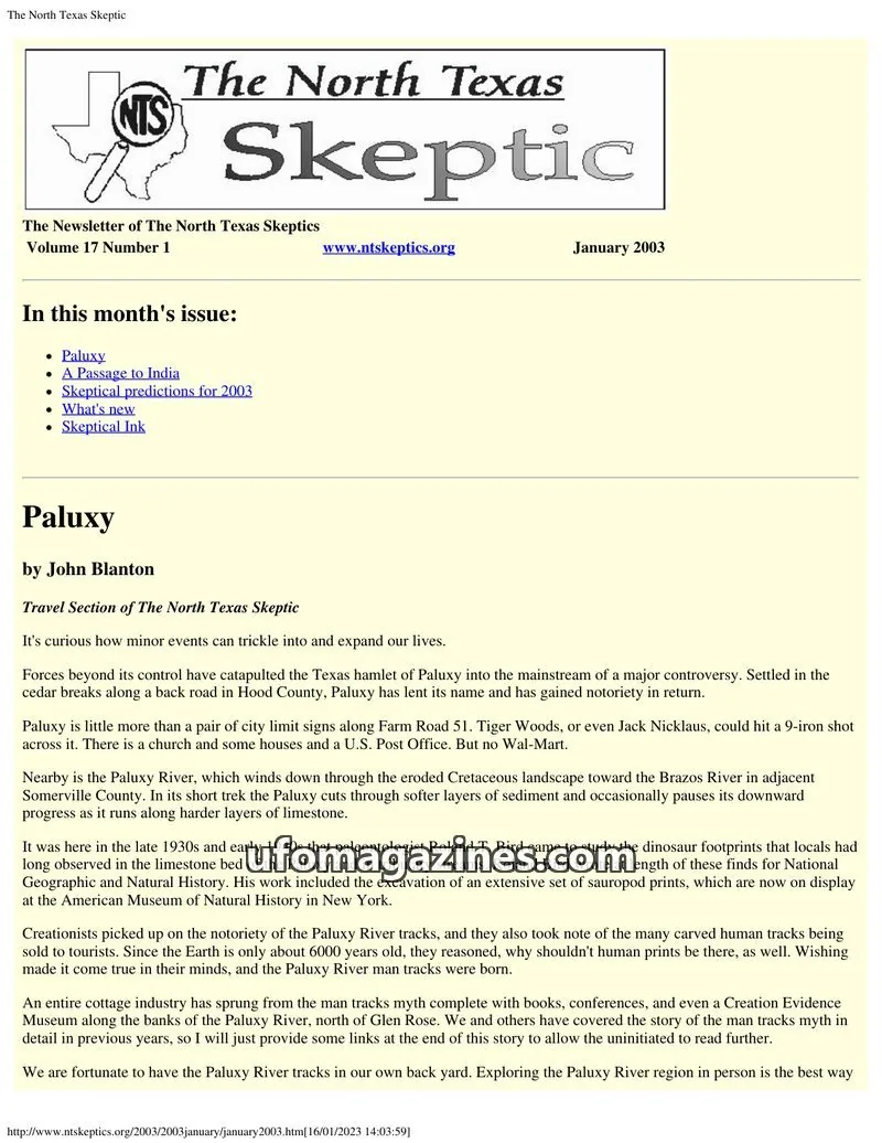 Cover of North Texas Skeptic issue 17 Number 1: The North Texas Skeptic