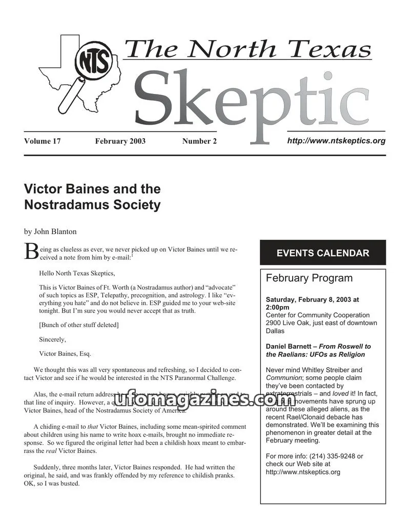 Cover of North Texas Skeptic issue Number 2: The North Texas Skeptic