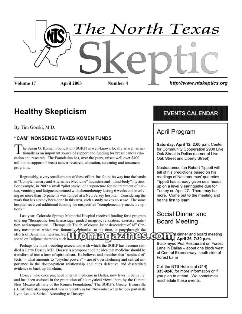 Cover of North Texas Skeptic issue 4: The North Texas Skeptic
