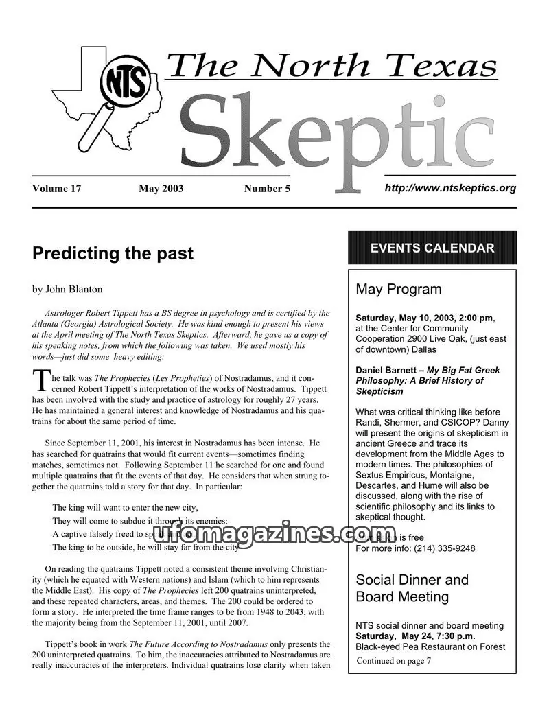 Cover of North Texas Skeptic issue 5: The North Texas Skeptic