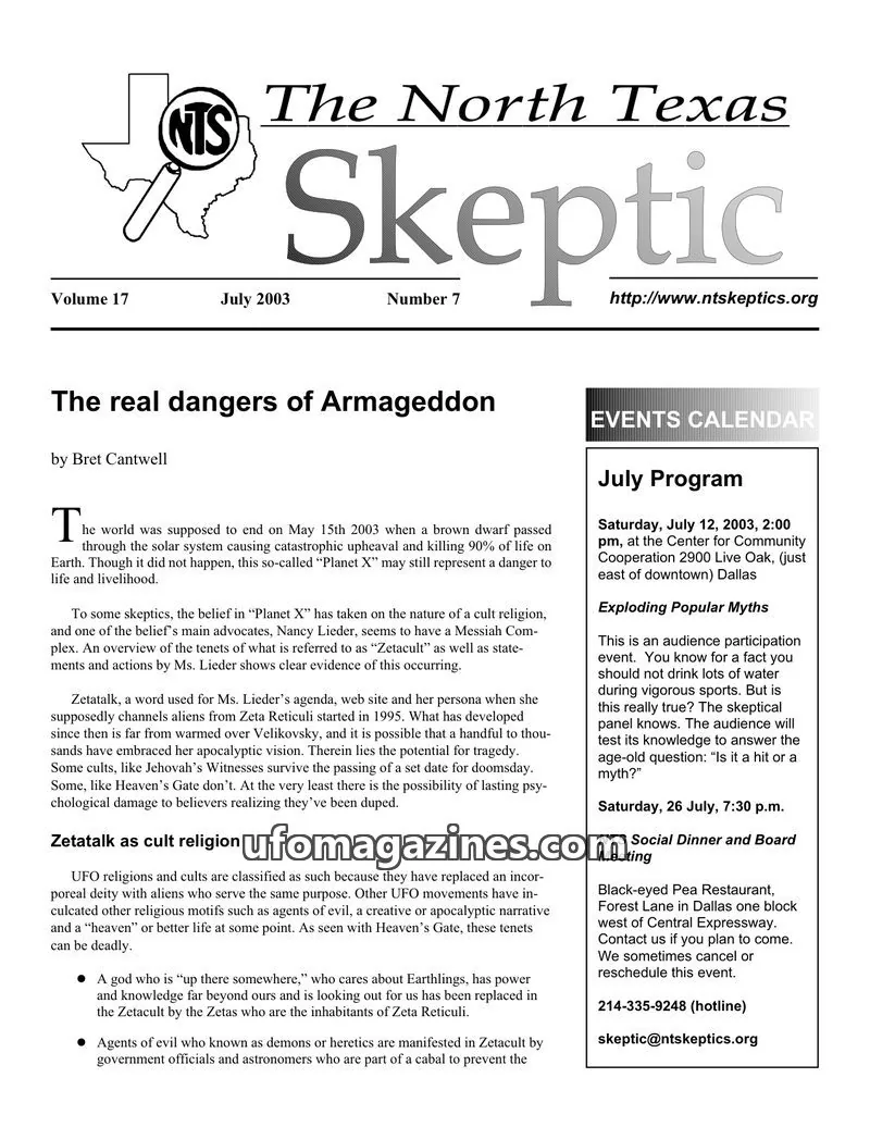 Cover of North Texas Skeptic issue 7: The North Texas Skeptic